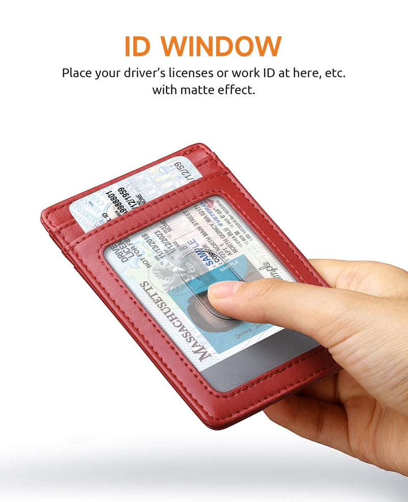 Buffway Mens Slim Wallet, Minimalist Thin Front Pocket Leather Credit Card Holder with RFID Blocking for Work Travel - Seattle Red - Image 4
